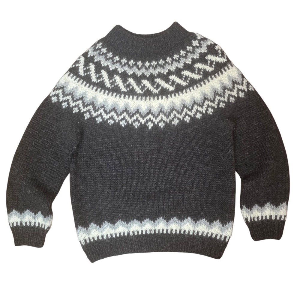 Nordic Store Mens L Icelandic Wool Fair Isle Nordic Pullover Sweater Gray Icelan